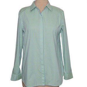 LAFAYETTE 148 Plaid Gingham Cotton Shirt Size M Green
